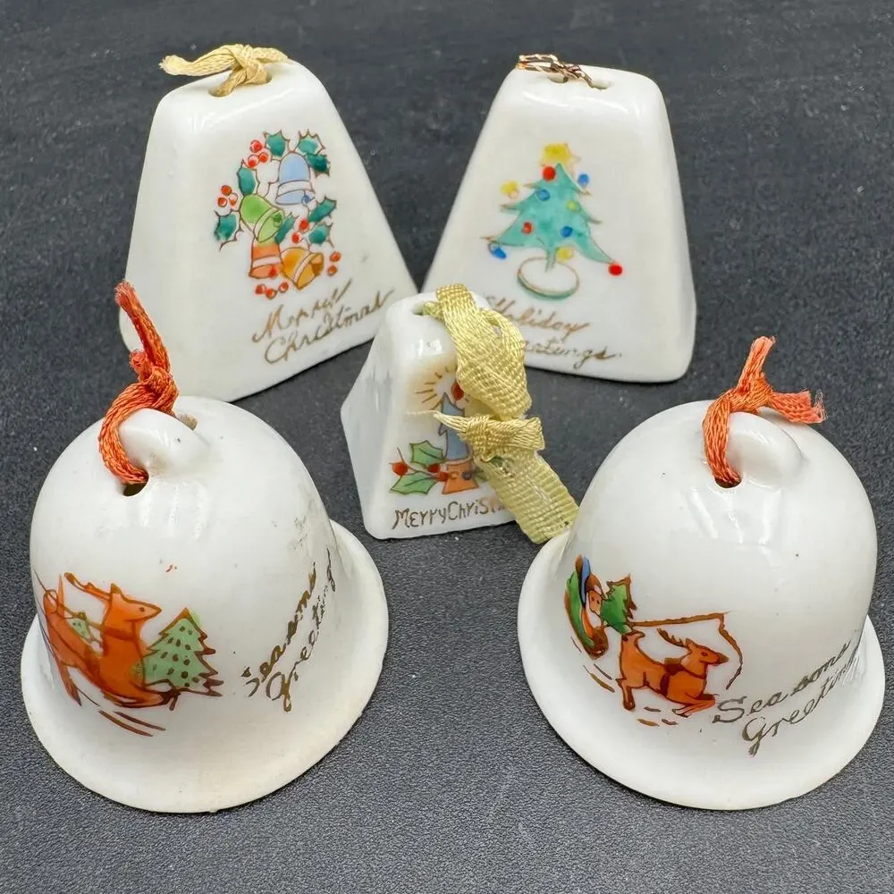 Vintage Christmas Bells Miniature Porcelain Japan 1950's Set of 5